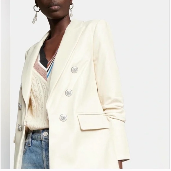 Veronica Beard Beacon Faux Leather Blazer Jacket - Ecru, size 6 - Picture 3 of 7